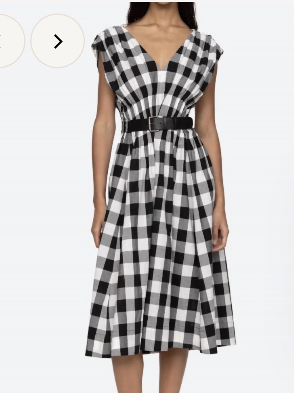 Sea New York Neci Black & White Gingham V-Neck Belted Midi Dress